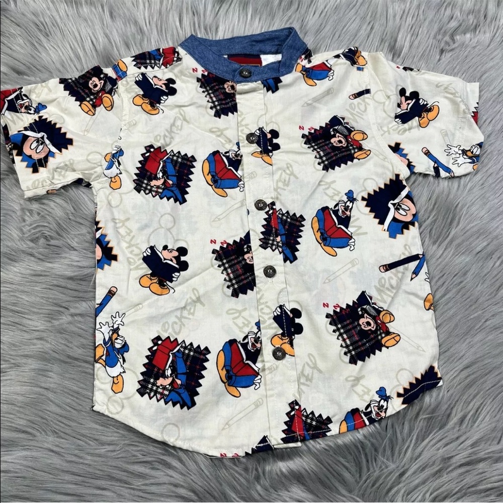 Vintage 90s Boys Disney Mickey Donald Goofy Button Up Shirt School
